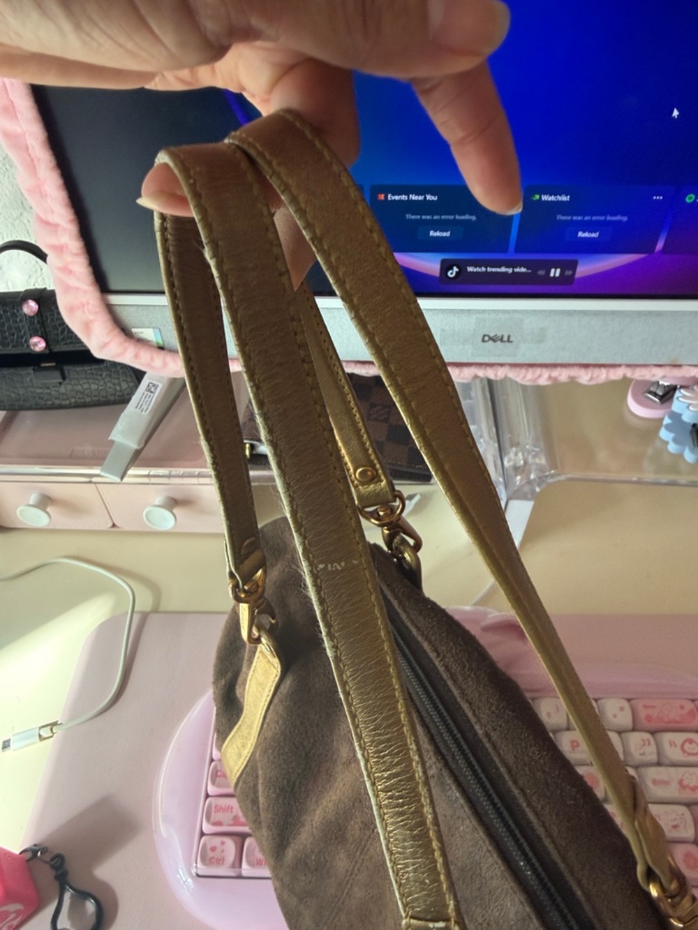 Ralph Lauren Brown Suede Shoulder Bag with Gold Accents - Picture 6 of 7